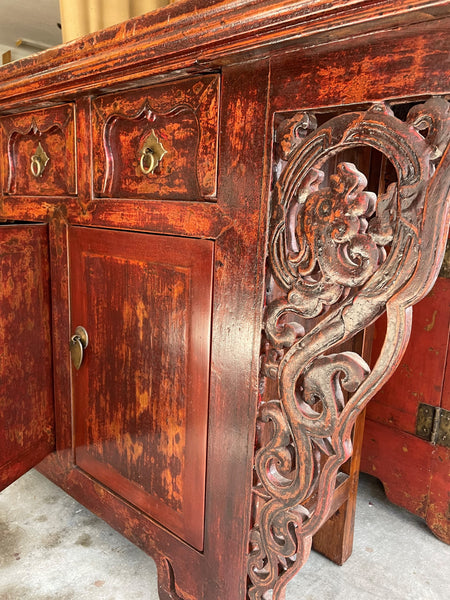 Mid 19th Century Dark Red Chinese Antique Sideboard