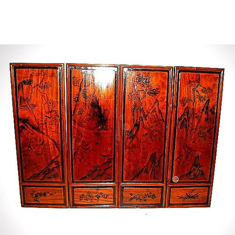 Chinese Antique Red Wood Painted Wall Panels