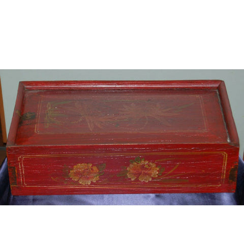 Chinese Red Sliding Top Wooden Painted Box
