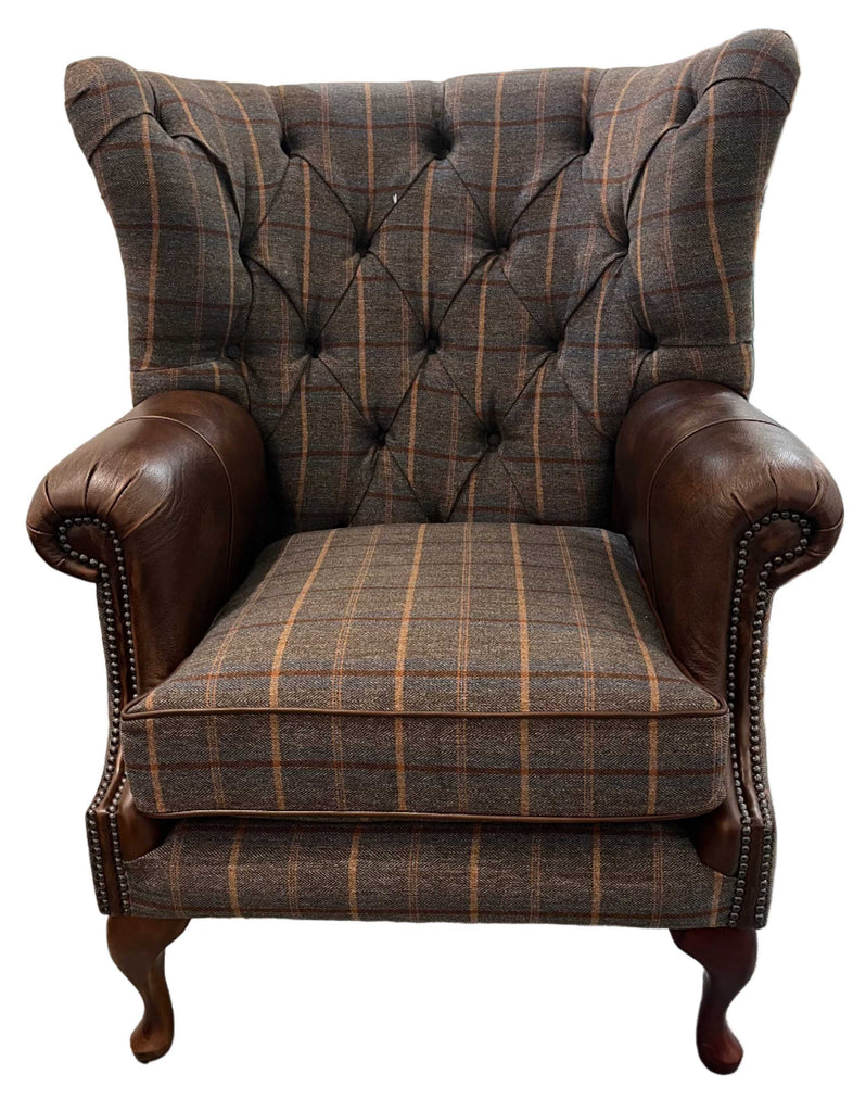 Barwell Wing Chair in Tan Brown Tweed