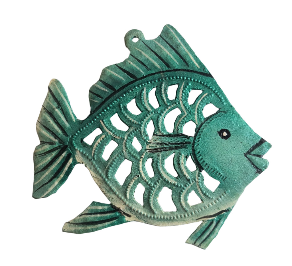 Painted Fish Ornament with Cutouts (Green)