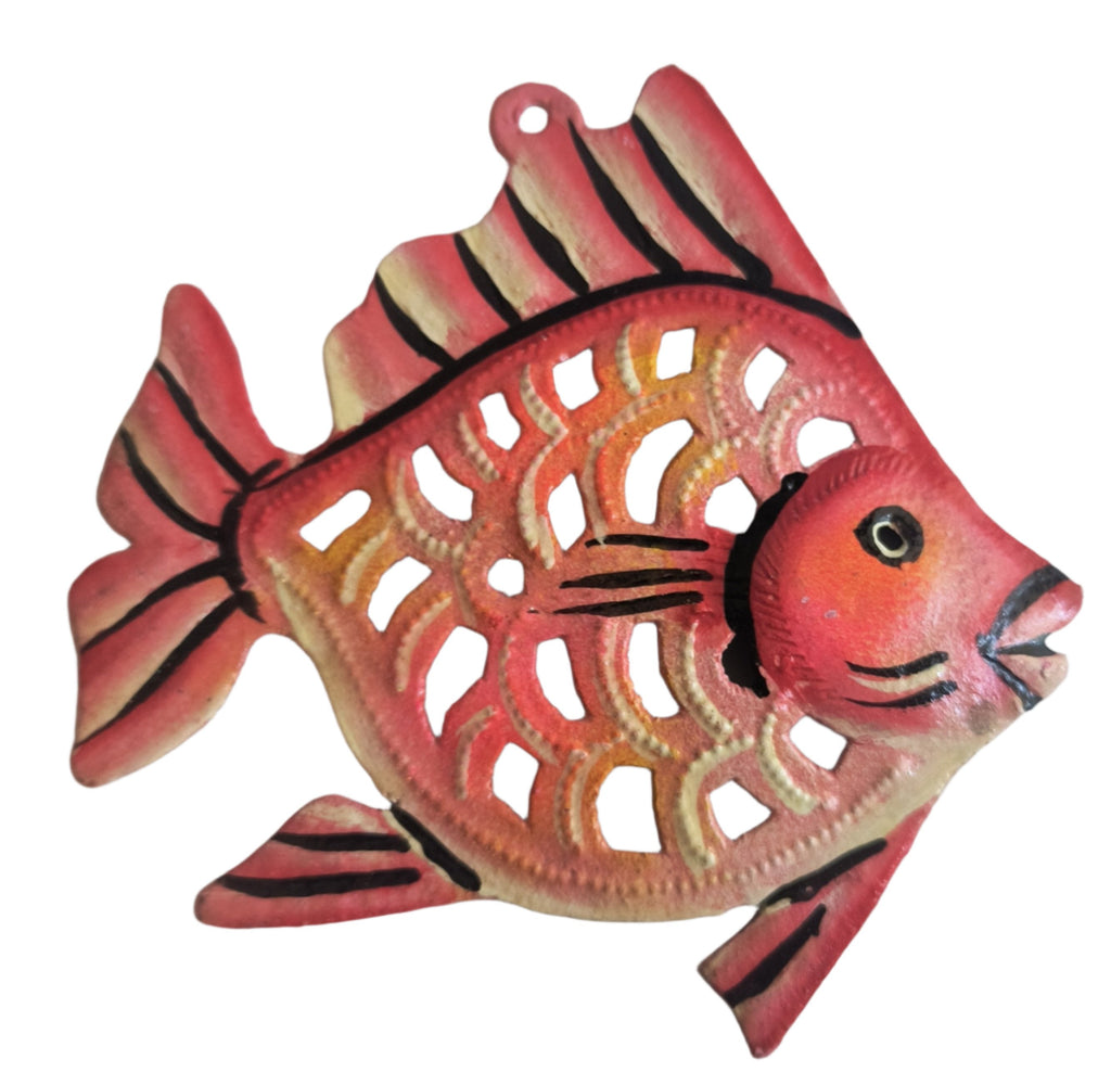 Painted Fish Ornament with Cutouts (Red)