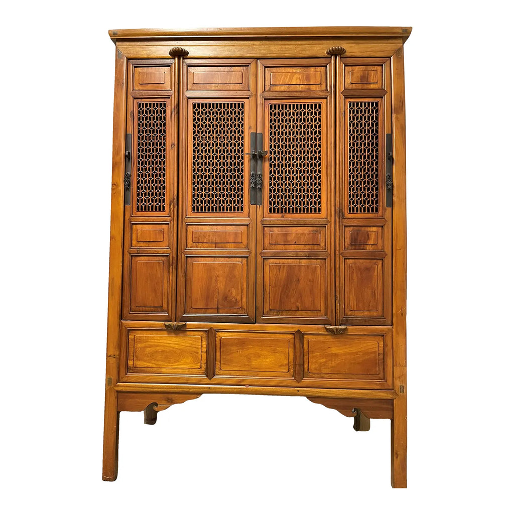 Late 19th Century Chinese Antique Large Natural 4 Door Cabinet