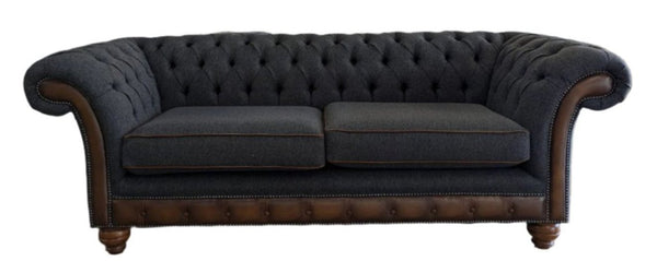 Conrad 3 Seater - Dark Grey Herringbone & Antique Tan