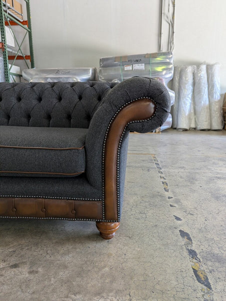 Conrad 3 Seater - Dark Grey Herringbone & Antique Tan