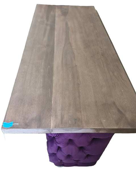 Tufted Bar with Three Barstools in Amalfi Amethyst Velvet/Florence Black leather