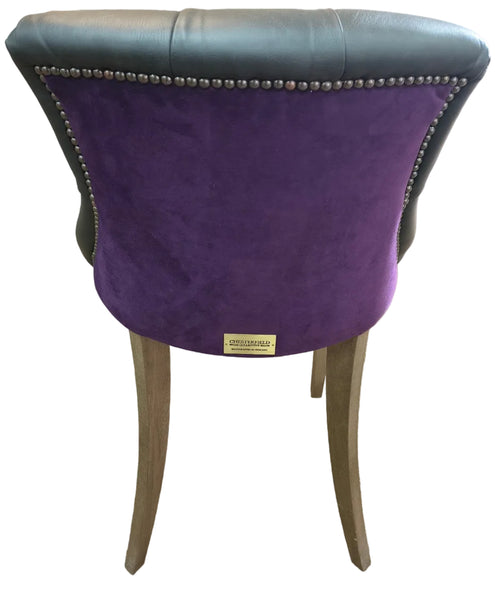 Tufted Bar with Three Barstools in Amalfi Amethyst Velvet/Florence Black leather