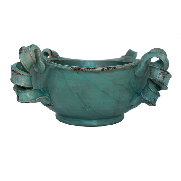 handmade Porcelain Italian Blue Arno Bowl Handles
