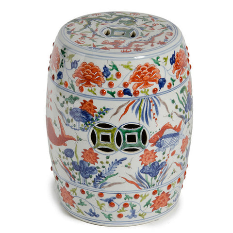 Chinese Garden Stool With Bright Colored Fish Motif