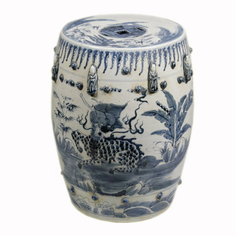 Chinese Kylin Blue and WHite Ceramic Garden Stool