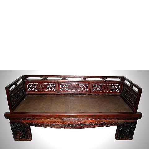 Chinese Antique Carved Wooden Daybed