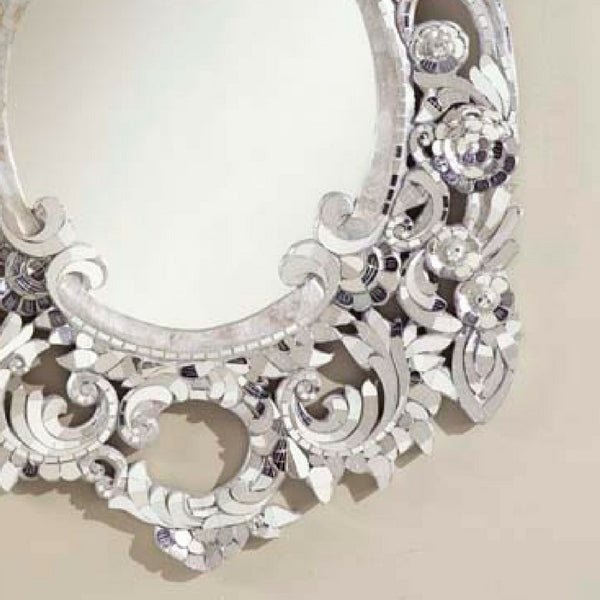 Floral Swirl Pattern Glass Teak Mirror