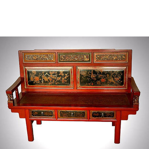 Chinese Antique Red Love seat with Drawers