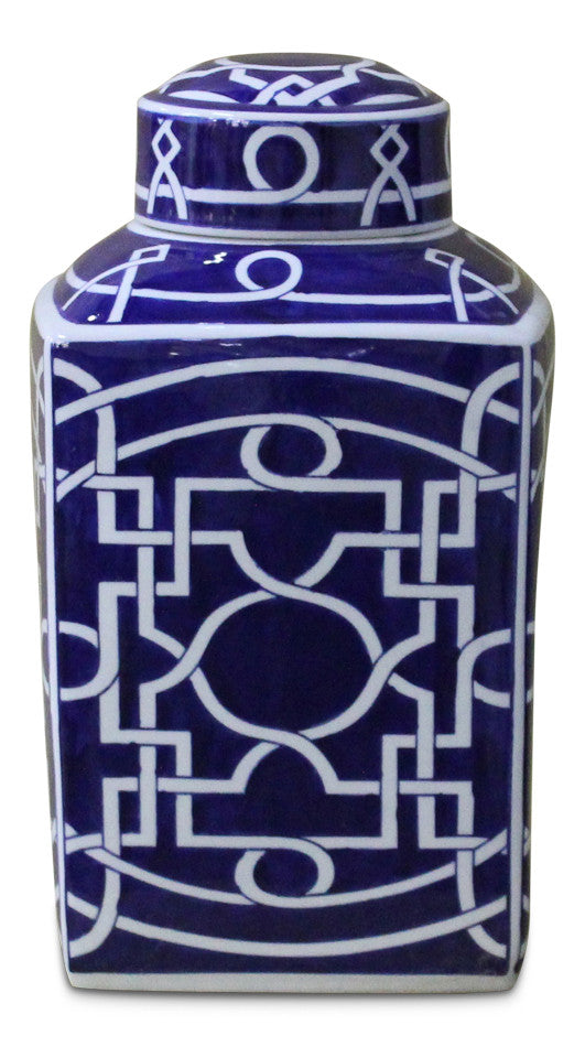 Blue and White Square Jar with Lid