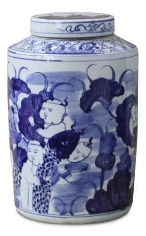 Blue and White Jar with Lid