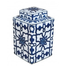 Square Blue and White Jar with Lid