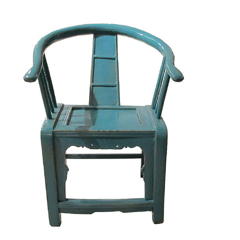 Teal Blue Painted Round Back Reproduction Chinese Antique Wooden Chair