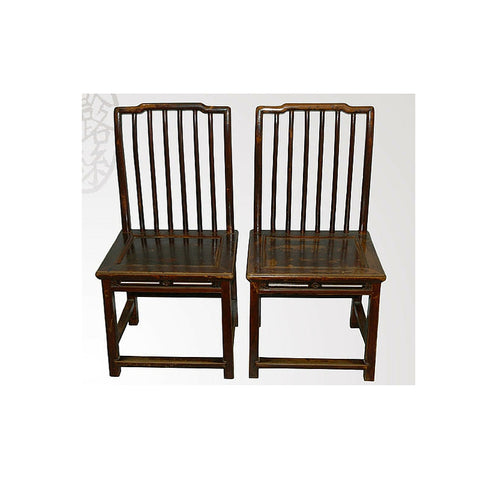 Pair of Chinese Antique Wooden Straight Backed Chairs