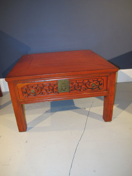 chinese antique red lacquer coffee table, with carving
