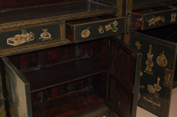 Chinese Antique Black Decorated Bookcase