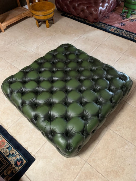Large Stringer Stool in Antique Green Leather