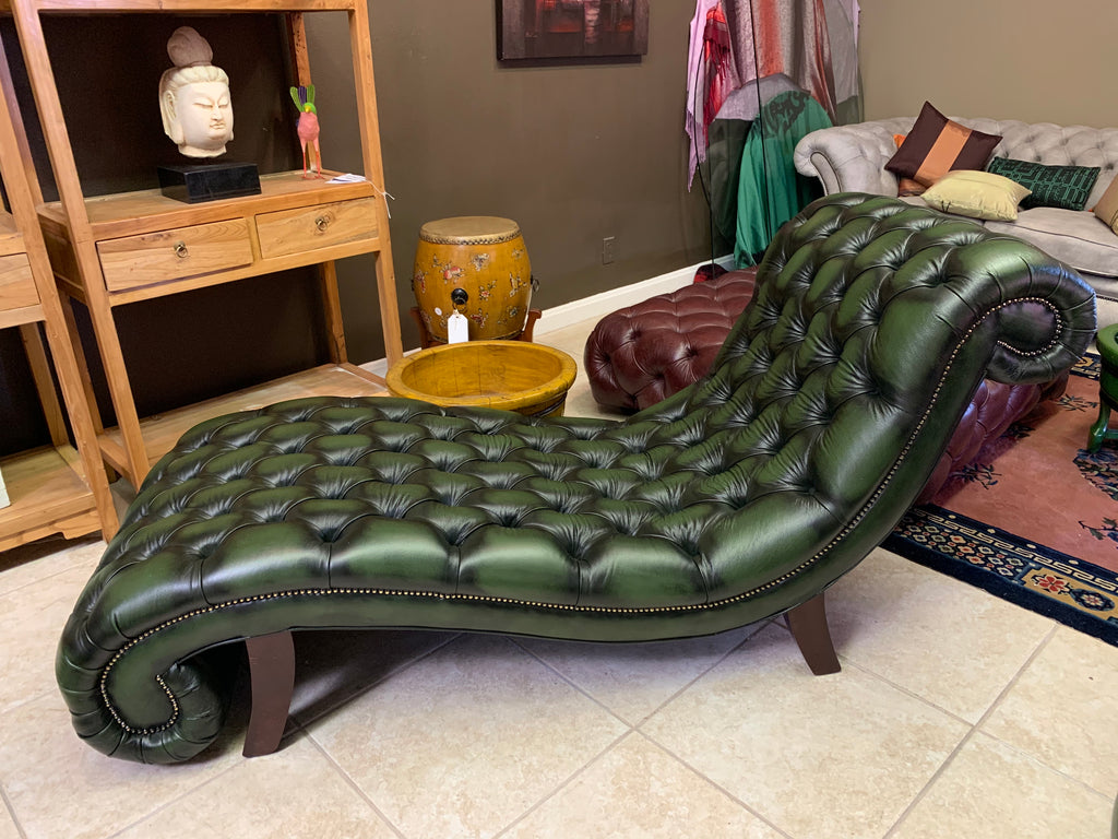 Leather Paris Chaise in Antique Green