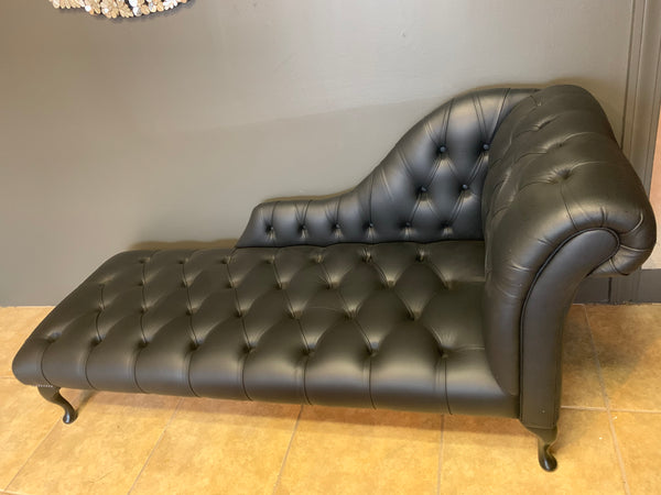 duchess chaise in black leather made in england