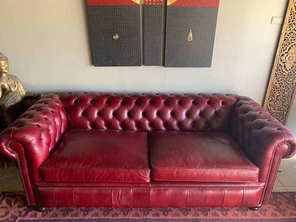3 Seater London in Old English Burgundy Leather