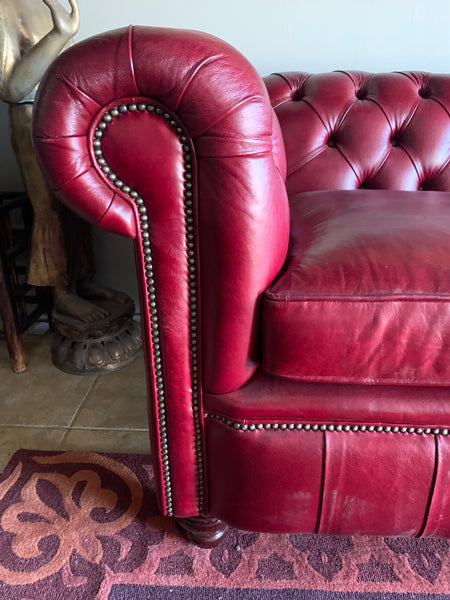 3 Seater London in Old English Burgundy Leather