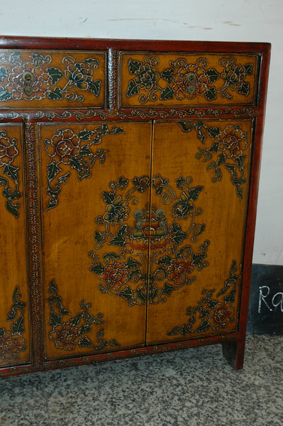 Antique Tibetan Painted Cabinet with drawers and cabinets