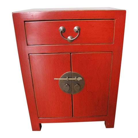 Chinese Style Red Lacquer Bedside Chest