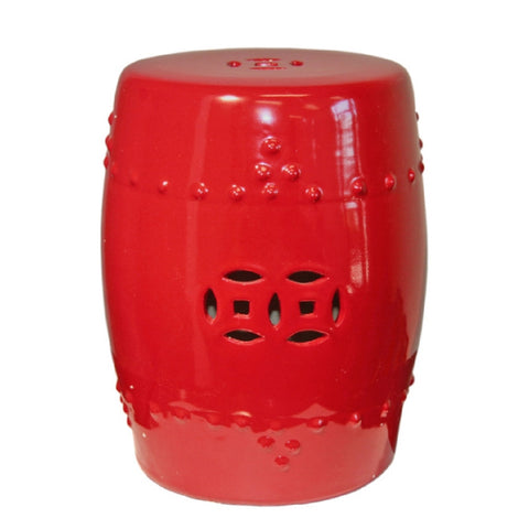 Bright Red Chinese Decorative Accent Garden Stool